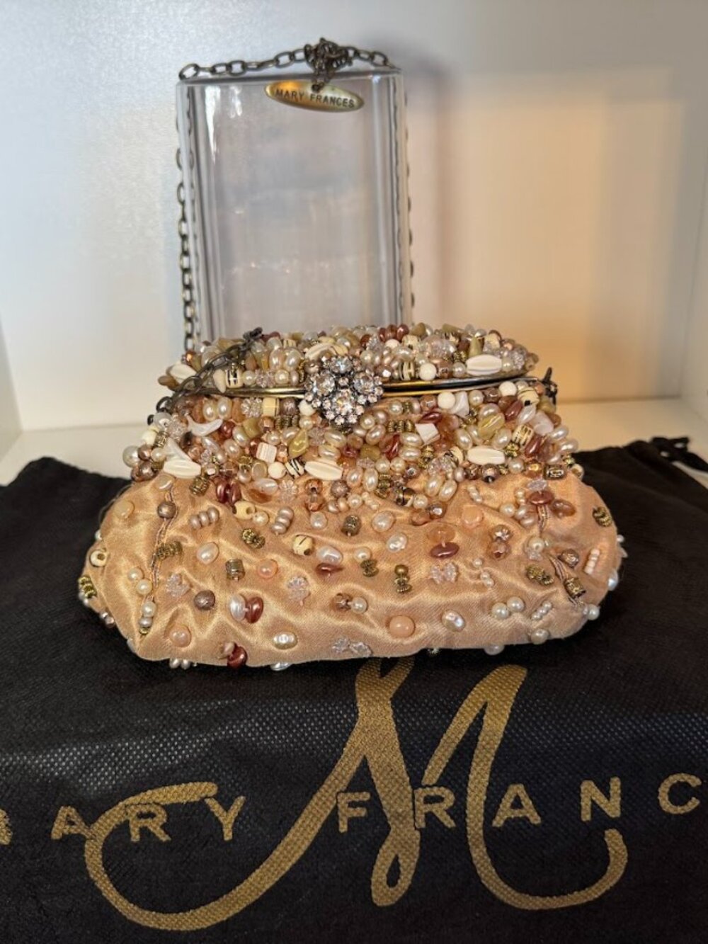 Mary Frances Vintage Regency Beaded Pearl Rhinestone Clutch Crossbody Glam Bag